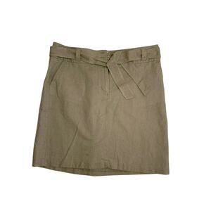 Ann Taylor Linen Cotton Brown Tan Short Straight Tie Button Pockets Women’s 12P